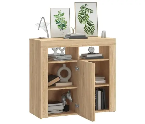 Kumode Ar Led Lampiņām, Ozolkoka Krāsa, 80X35X75 Cm Vidaxl