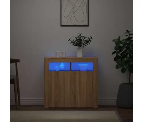 Kumode Ar Led Lampiņām, Ozolkoka Krāsa, 80X35X75 Cm Vidaxl