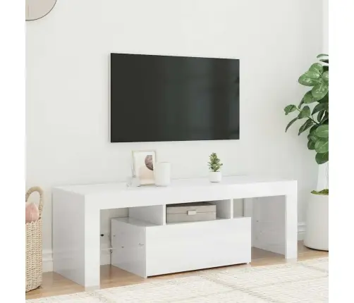 Tv Galdiņš Ar Led Lampiņām, 120X35X40 Cm, Spīdīgi Balts Vidaxl