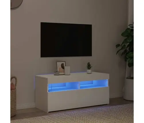 Tv Galdiņš Ar Led Lampiņām, 90X35X40 Cm, Balts Vidaxl