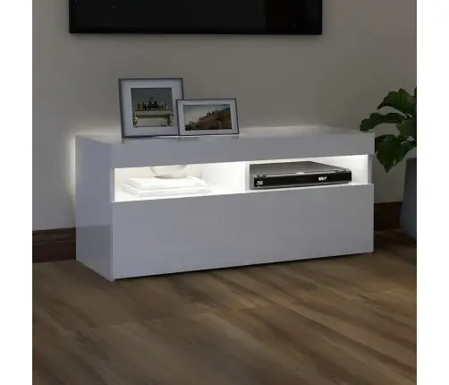Tv Galdiņš Ar Led Lampiņām, Spīdīgi Balts, 90X35X40 Cm Vidaxl
