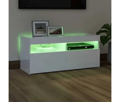 Tv Galdiņš Ar Led Lampiņām, Spīdīgi Balts, 90X35X40 Cm Vidaxl