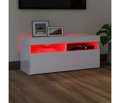 Tv Galdiņš Ar Led Lampiņām, Spīdīgi Balts, 90X35X40 Cm Vidaxl