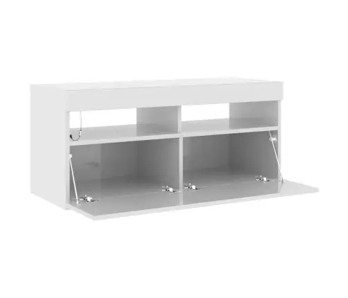 Tv Galdiņš Ar Led Lampiņām, Spīdīgi Balts, 90X35X40 Cm Vidaxl