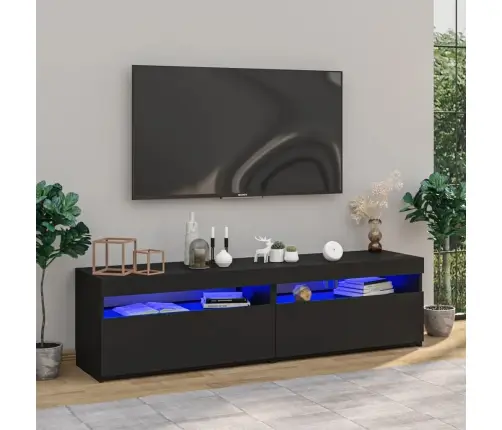 Tv Skapīši Ar Led Lampiņām, 2 Gab., Melni, 75X35X40 Cm Vidaxl