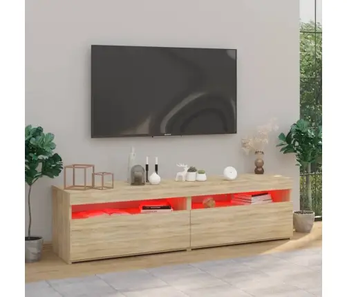 Televizoriaus Spintelės Su Led, 2Vnt., Ąžuolo, 75X35X40Cm