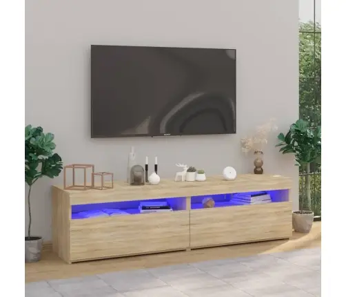 Televizoriaus Spintelės Su Led, 2Vnt., Ąžuolo, 75X35X40Cm