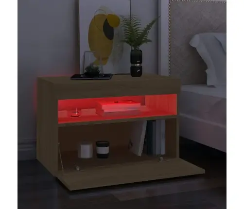 Tv Galdiņš Ar Led Lampiņām, Ozolkoka Krāsā, 60X35X40 Cm Vidaxl