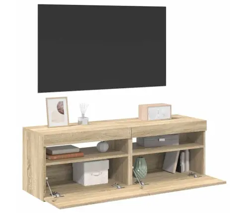 Tv Spintelės Su Led Apšvietimu, 2Vnt., Ąžuolo, 60X35X40Cm