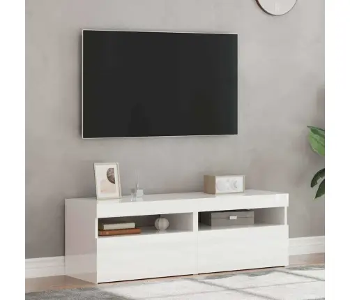 Tv Galdiņi Ar Led Lampiņām, 2 Gab., 60X35X40 Cm, Spīdīgi Balti Vidaxl