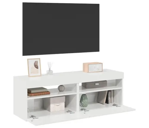Tv Galdiņi Ar Led Lampiņām, 2 Gab., 60X35X40 Cm, Spīdīgi Balti Vidaxl
