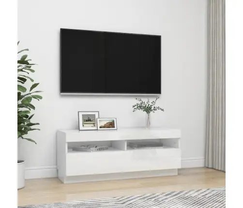 Tv Spintelė Su Led Apšvietimu, Balta, 100X35X40cm Blizgi