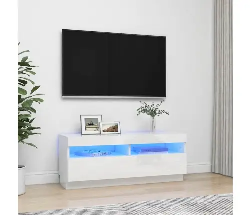 Tv Spintelė Su Led Apšvietimu, Balta, 100X35X40cm Blizgi