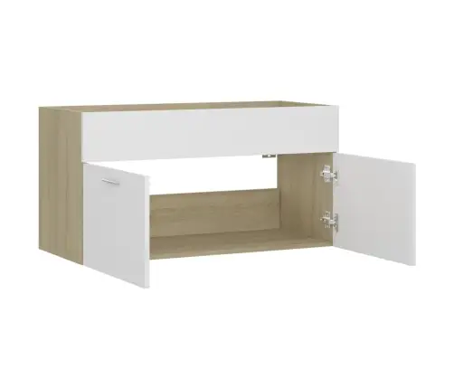 Izlietnes Skapītis, Balta Un Ozolkoka Krāsa, 90X38,5X46 Cm Vidaxl