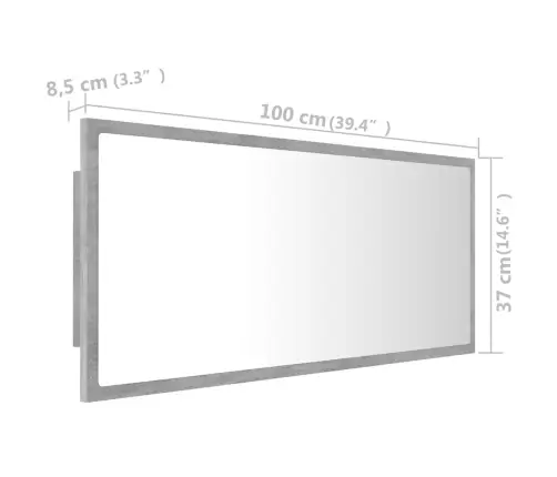 Vannasistabas Spogulis, Led, Pelēks, 100X8,5X37 Cm, Akrils Vidaxl