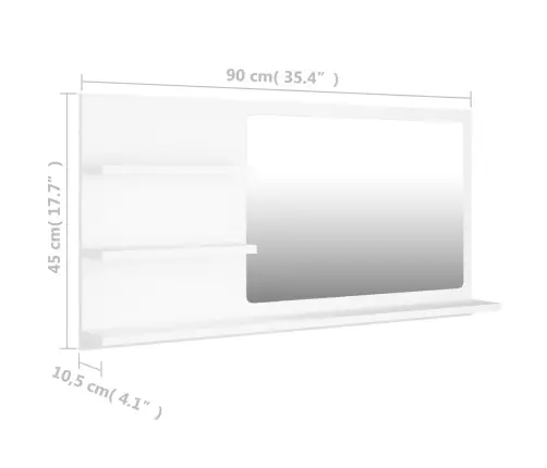 Vannitoa Peeglikapp Valge 90X10,5X45 Cm Tehispuit