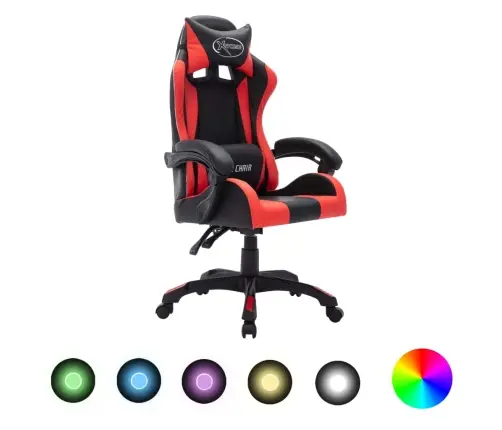 Biroja Krēsls, Rgb Led Gaismas, Sarkana Un Melna Mākslīgā Āda Vidaxl