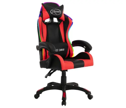 Biroja Krēsls, Rgb Led Gaismas, Sarkana Un Melna Mākslīgā Āda Vidaxl