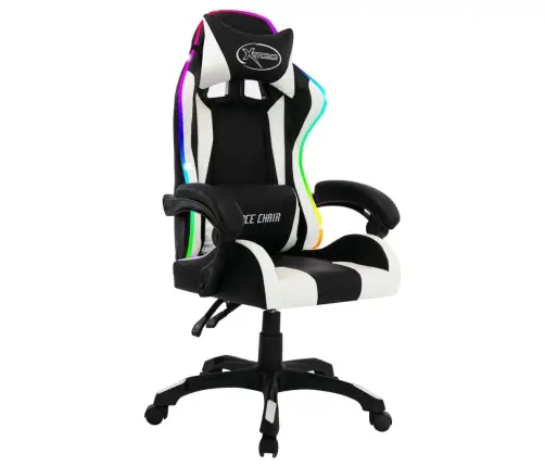 Biroja Krēsls, Rgb Led Gaismas, Balta Un Melna Mākslīgā Āda Vidaxl