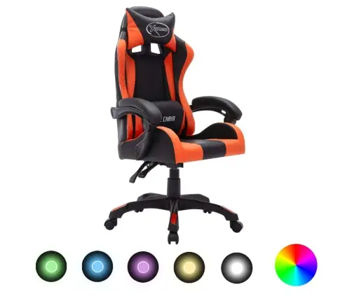 Biroja Krēsls, Rgb Led Gaismas, Oranža Un Melna Mākslīgā Āda Vidaxl