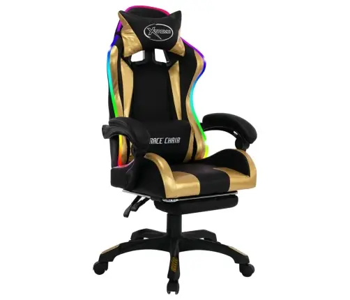 Biroja Krēsls, Rgb Led Gaismas, Zelta Un Melna Mākslīgā Āda Vidaxl