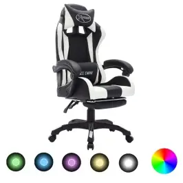 Biroja Krēsls, Rgb Led Gaismas, Balta Un Melna Mākslīgā Āda Vidaxl