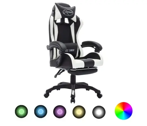 Biroja Krēsls, Rgb Led Gaismas, Balta Un Melna Mākslīgā Āda Vidaxl