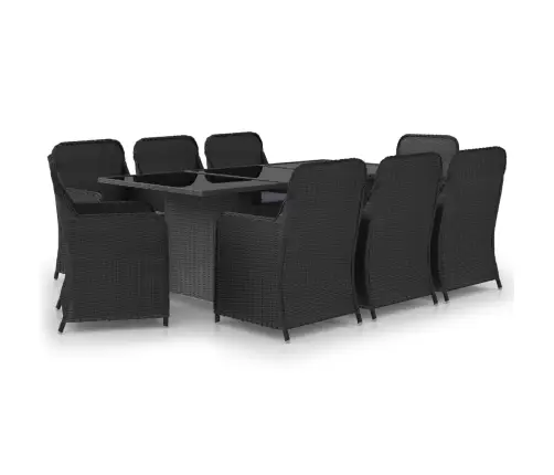 9-Daļīgs Dārza Mēbeļu Komplekts, Pe Rotangpalma, Melns Vidaxl