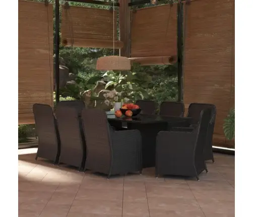 9-Daļīgs Dārza Mēbeļu Komplekts, Pe Rotangpalma, Melns Vidaxl