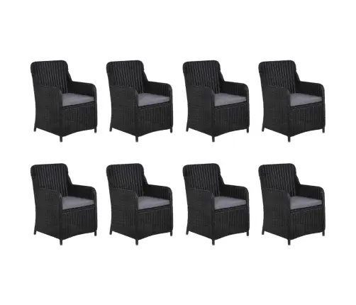11-Daļīgs Dārza Mēbeļu Komplekts, Melns, Pe Rotangpalma Vidaxl