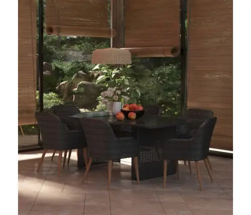 7-Daļīgs Dārza Mēbeļu Komplekts, Melns, Pe Rotangpalma Vidaxl