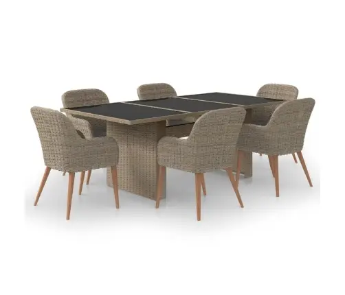 7-Osaline Aiamööblikomplekt, Polürotang, Pruun