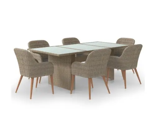 7-Daļīgs Dārza Mēbeļu Komplekts, Pe Rotangpalma, Brūns Vidaxl