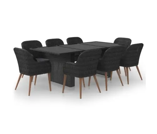 9-Daļīgs Dārza Mēbeļu Komplekts, Pe Rotangpalma, Melns Vidaxl