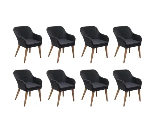 9-Daļīgs Dārza Mēbeļu Komplekts, Pe Rotangpalma, Melns Vidaxl