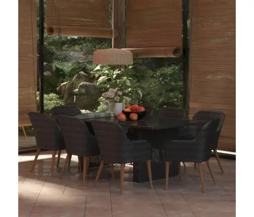 9-Daļīgs Dārza Mēbeļu Komplekts, Pe Rotangpalma, Melns Vidaxl