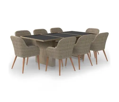 9-Osaline Aiamööblikomplekt, Polürotang, Pruun