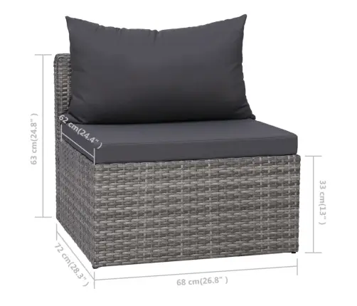 10-Osaline Aiamööblikomplekt Patjadega, Polürotang, Hall