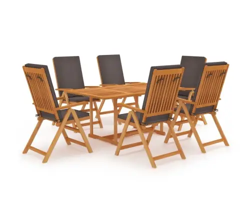 7-Daļīgs Dārza Mēbeļu Komplekts Ar Pelēkiem Matračiem, Tīkkoks Vidaxl