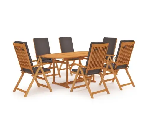 7-Daļīgs Dārza Mēbeļu Komplekts Ar Pelēkiem Matračiem, Tīkkoks Vidaxl