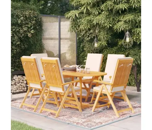 7-Daļīgs Dārza Mēbeļu Komplekts Ar Matračiem, Masīvs Tīkkoks Vidaxl