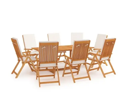 9-Daļīgs Dārza Mēbeļu Komplekts Ar Matračiem, Masīvs Tīkkoks Vidaxl