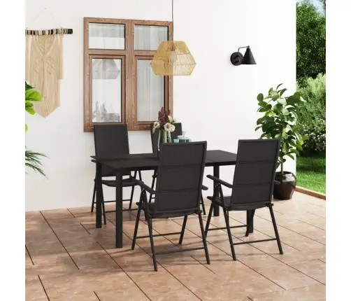 Sodo Valgomojo Baldų Komplektas, 5 Dalių, Juodos Spalvos