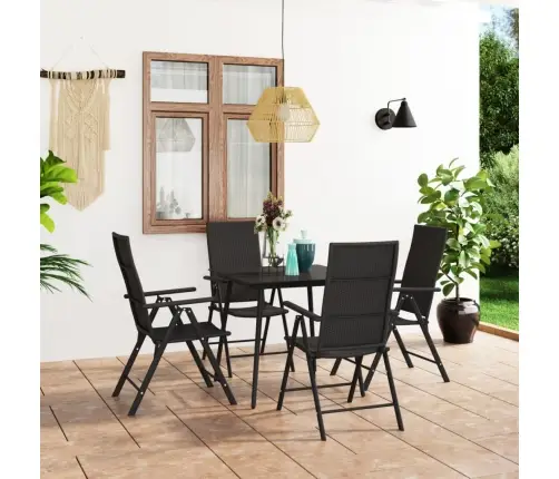 Sodo Valgomojo Baldų Komplektas, 5 Dalių, Juodos Spalvos