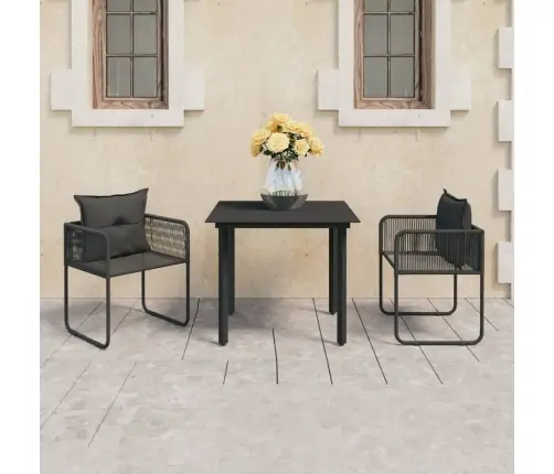 3-Daļīgs Dārza Mēbeļu Komplekts, Pvc Rotangpalma, Melns Vidaxl