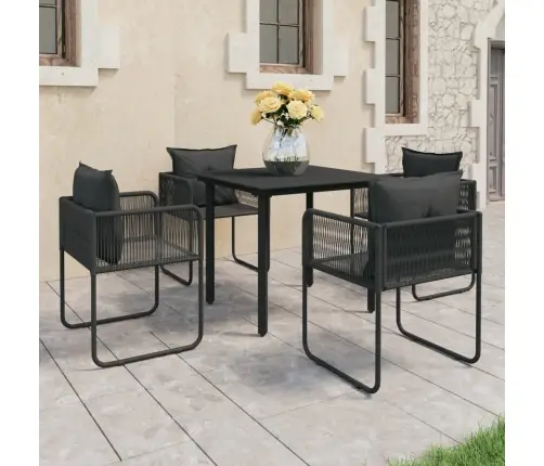 5-Osaline Aiamööblikomplekt, Pvc-Rotang, Must
