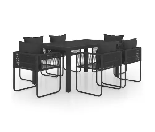 7-Osaline Aiamööblikomplekt, Pvc-Rotang, Must