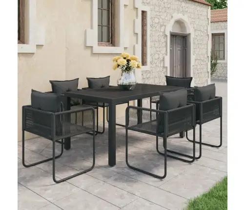 7-Osaline Aiamööblikomplekt, Pvc-Rotang, Must