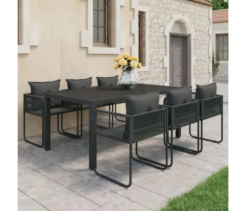 7-Osaline Aiamööblikomplekt, Pvc-Rotang, Must