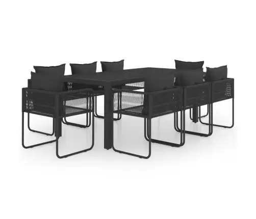 9-Osaline Aiamööblikomplekt, Pvc-Rotang, Must